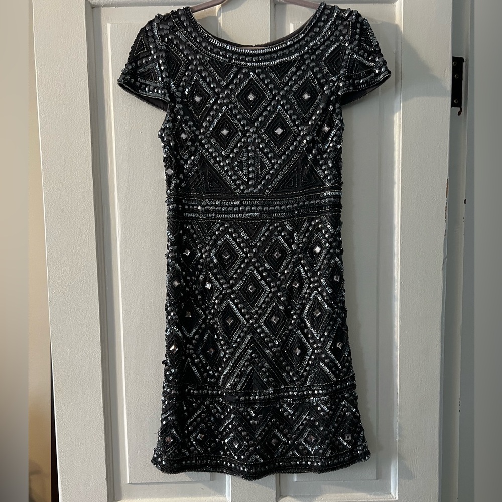 Adrianna Papell Steel Blue Embellished Mini Dress